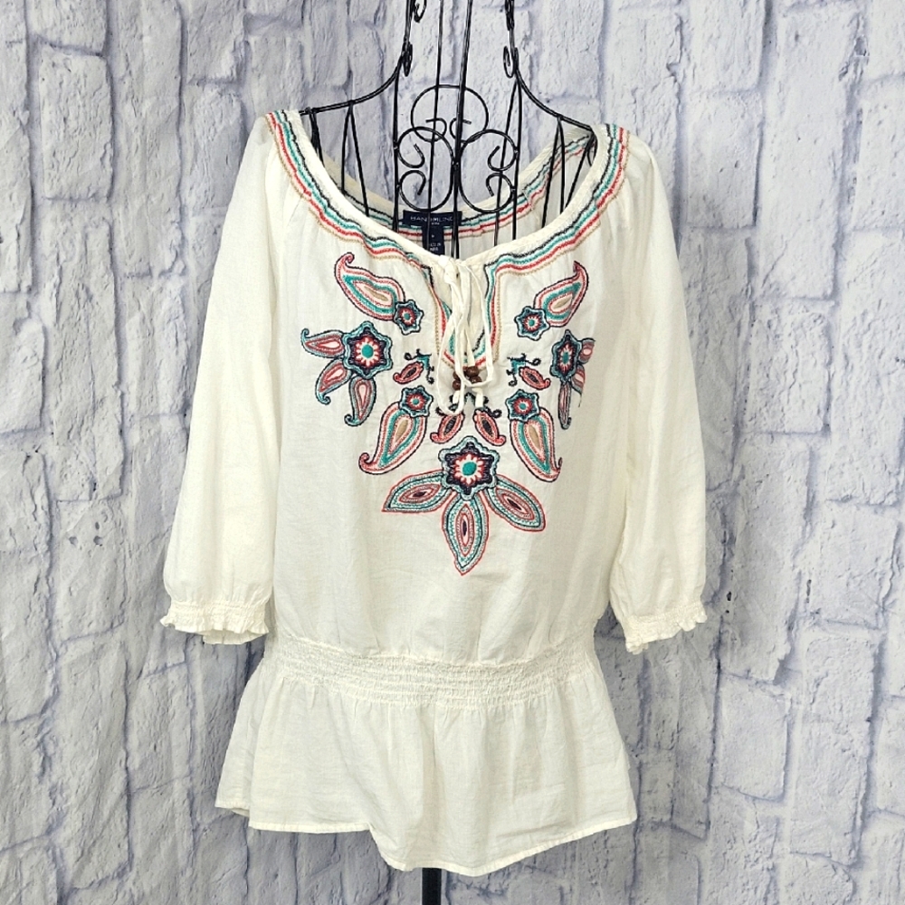 Bandolino‎ White Embroidered Peasant Blouse
